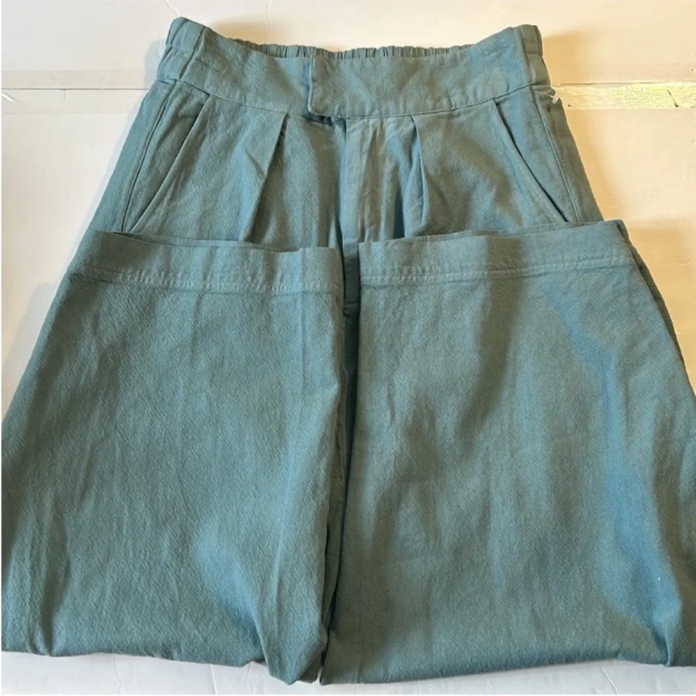 Free People Small Pants Cool Harbor Wide-Leg Trousers in blue zippered pockets - Picture 2 of 11